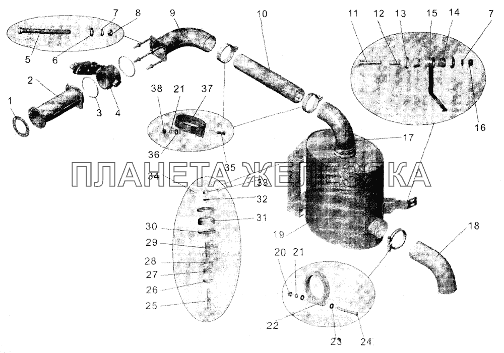 Установка системы выпуска отработавших газов МАЗ-152